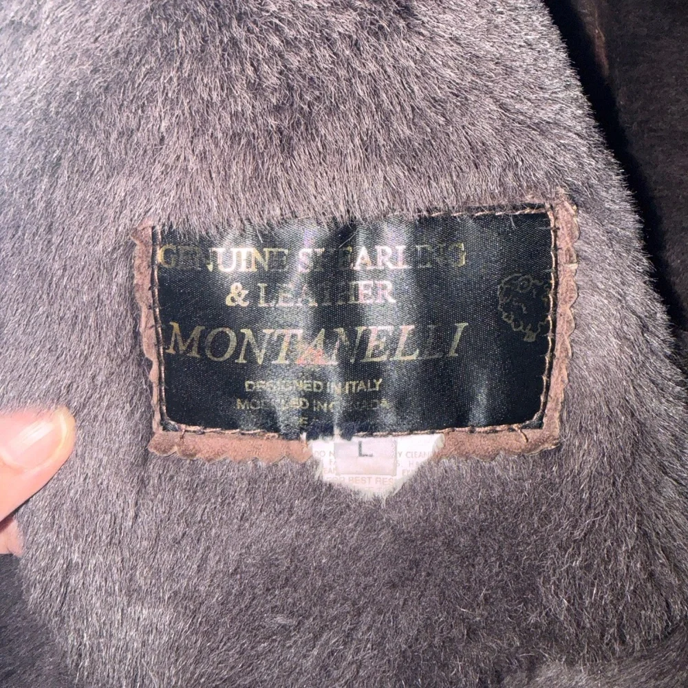 Vintage MONTANELLI Chocolate Brown Shearling Coat L Italy